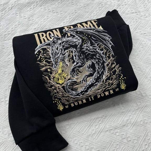 Embroidered Iron Flame Sweatshirt, Dragon Riders Sweater, Bookish Embroidery Hoodie, Bookish Merch Gifts
