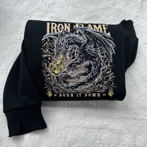 Embroidered Iron Flame Sweatshirt, Dragon Riders Sweater, Bookish Embroidery Hoodie, Bookish Merch Gifts