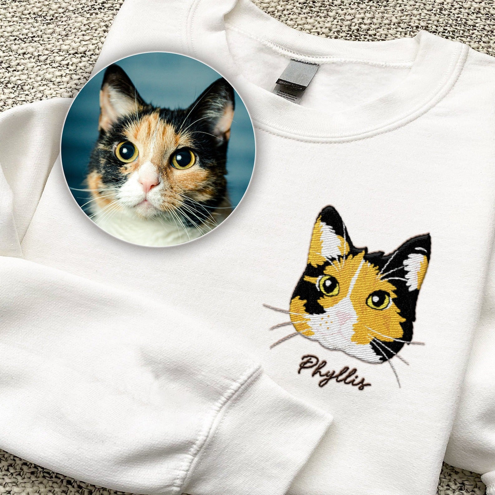 Custom Portrait from Photo Embroidered Sweatshirt, Embroidered Hoodie, Embroidered Tshirt for Dog Mom Dog Dad, Cat Photo Pullover Hooded Sweater, Gift for Pet Owner