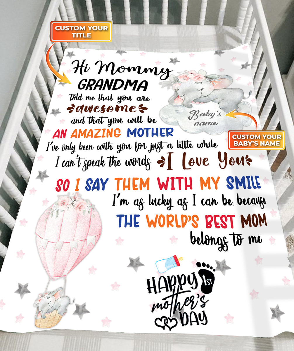 Elephant Happy 1st Mother's day Personalized Fleece BlanketHTV Trends Personalized