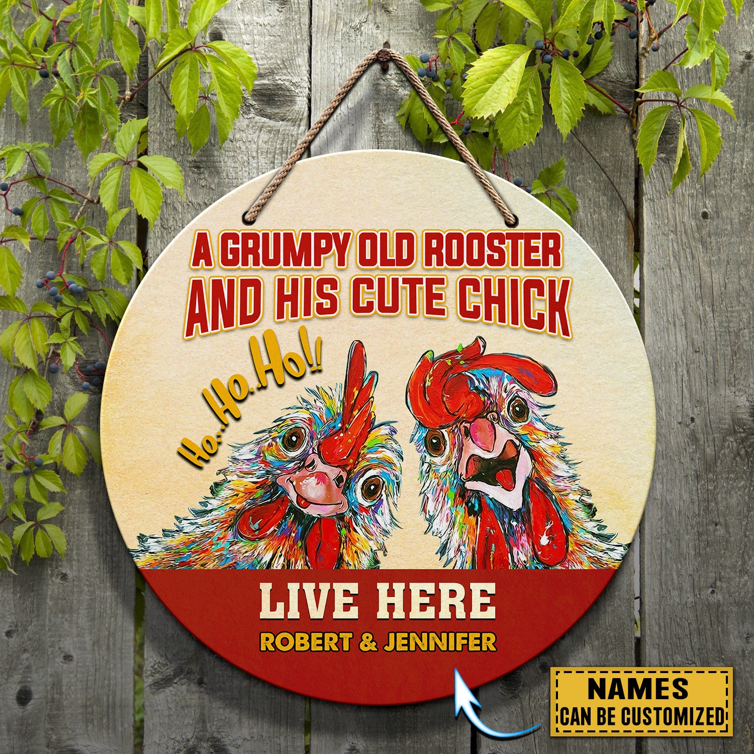 Custom Wooden Sign - Old Rooster And His Spoiled  - Dah 85