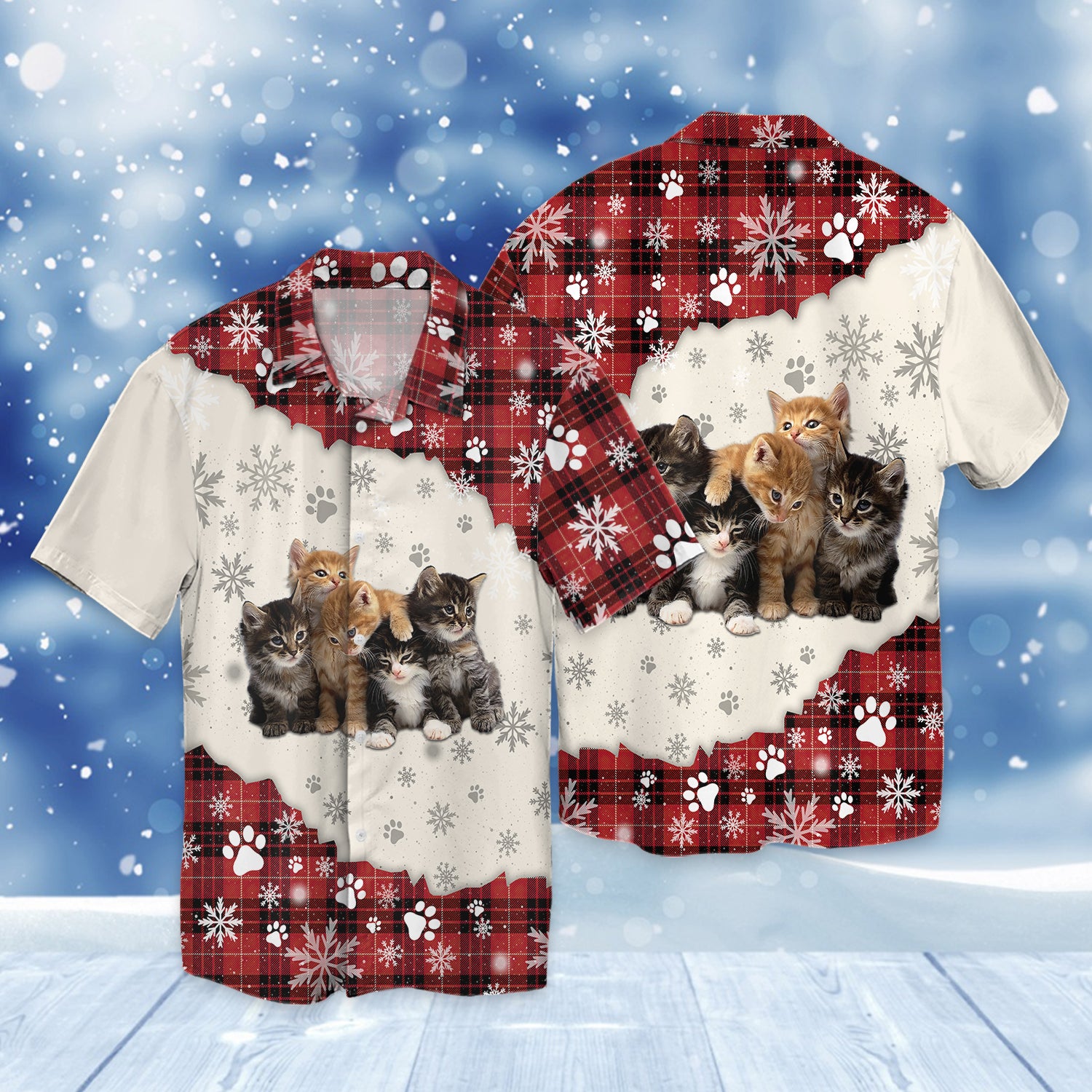 Cat and Snow 3D Full Print Shirts Cats Shirts NBTT
