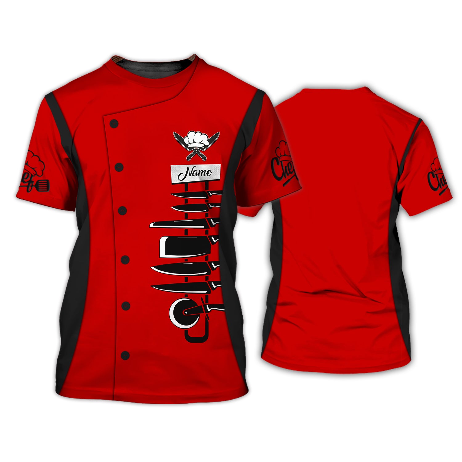 Cook Shirt Chef Personalized Name 3D Tshirt Kitchen Red & Black Shirt