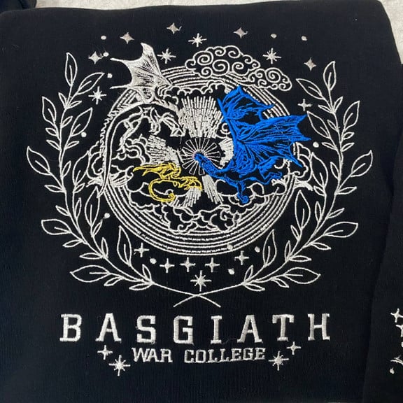 Fourth Wing With Multicolor Dragons Embroidered Sweatshirt, Basgiath Embroidered Hoodie, Bookish Gift