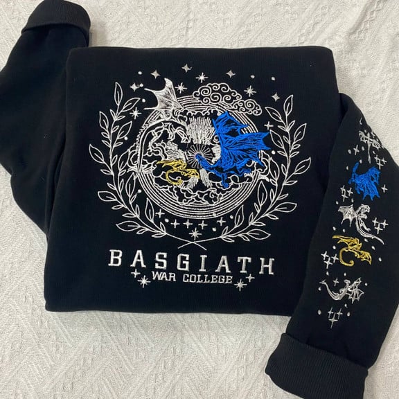 Fourth Wing With Multicolor Dragons Embroidered Sweatshirt, Basgiath Embroidered Hoodie, Bookish Gift