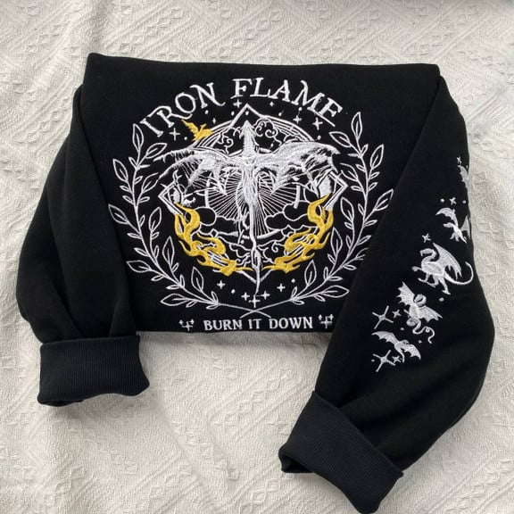 Dragon Iron Flame Embroidered Sweatshirt, Fourth Wing Embroidered Hoodie, Gifts For Book Lovers, Bookish Gift