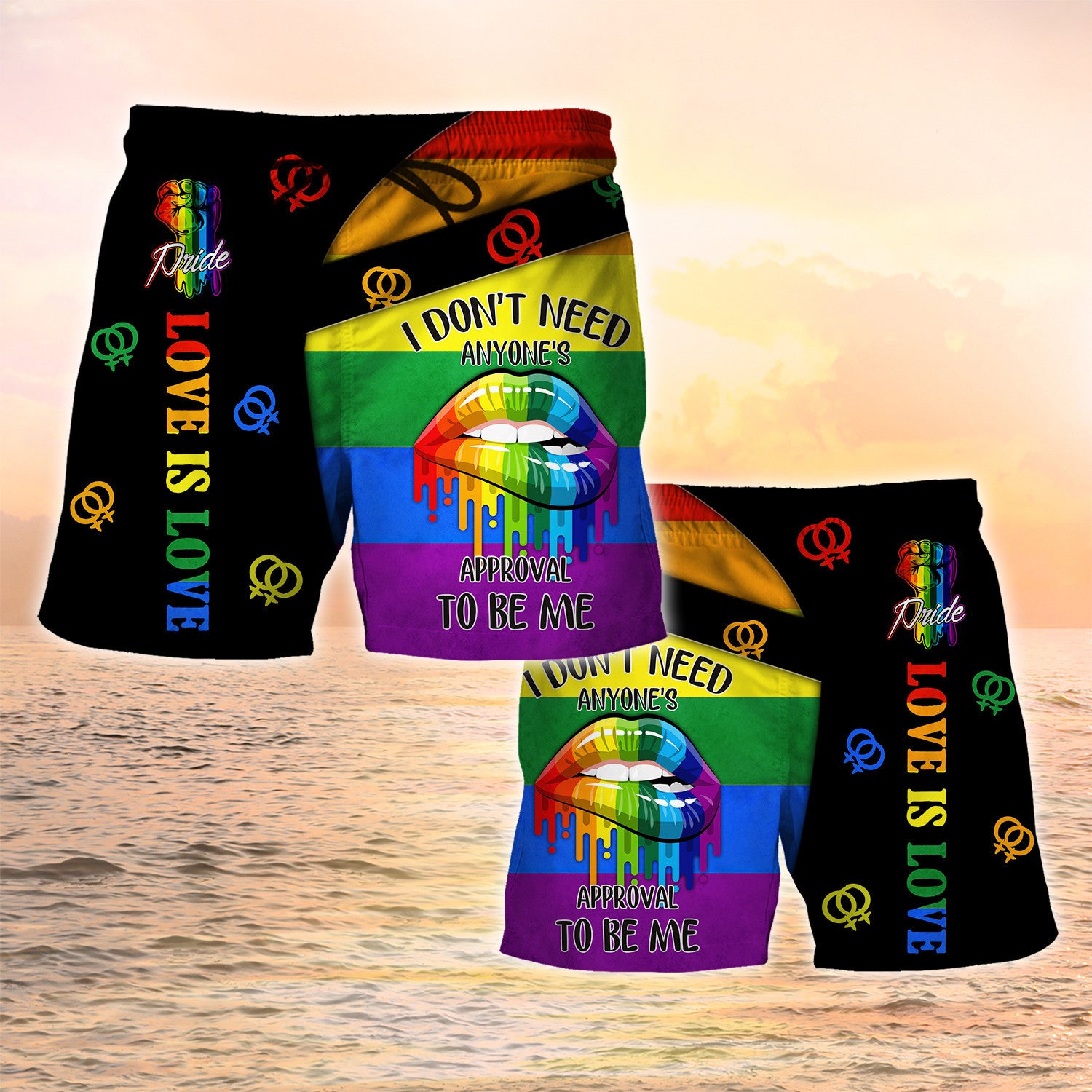 Rainbow Pride Board Shorts, Gay Beach Shorts, Men's Swim Shorts