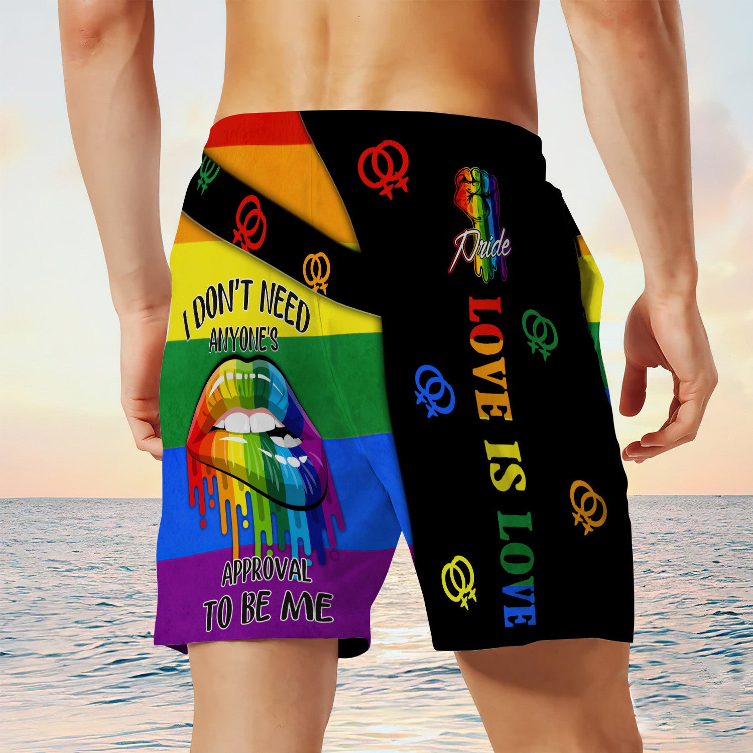 Rainbow Pride Board Shorts, Gay Beach Shorts, Men's Swim Shorts