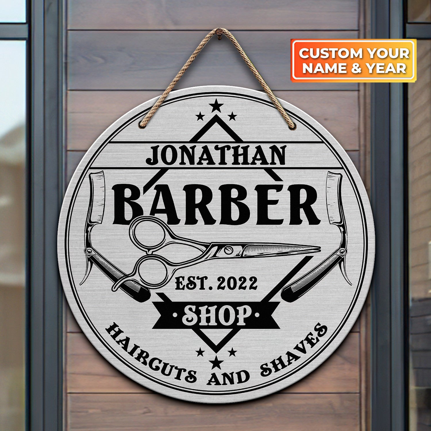 Personalized Barber Shop Scissors Customized Wood Sign