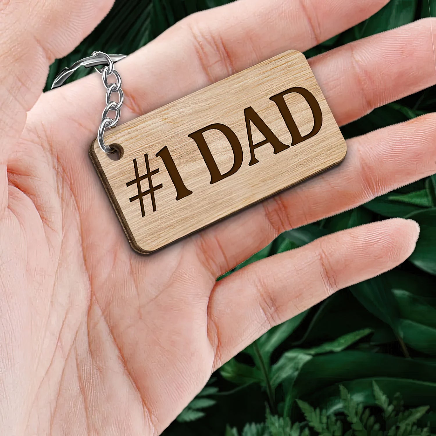 Best Dad Ever Back View Man Kids Dog Cat Personalized Wooden Keychain