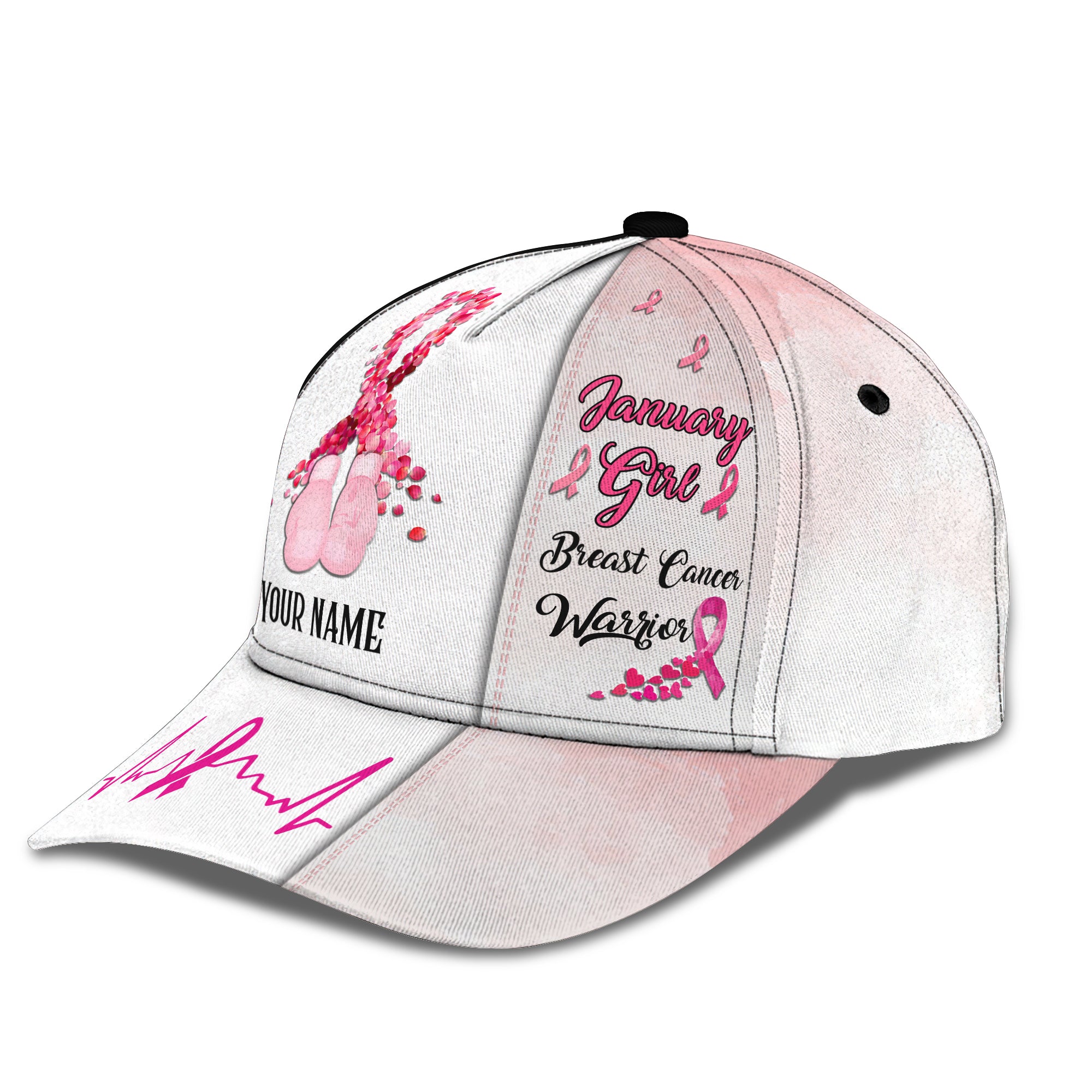 January Girl Breast Cancer Warrior - Personalized Name Cap