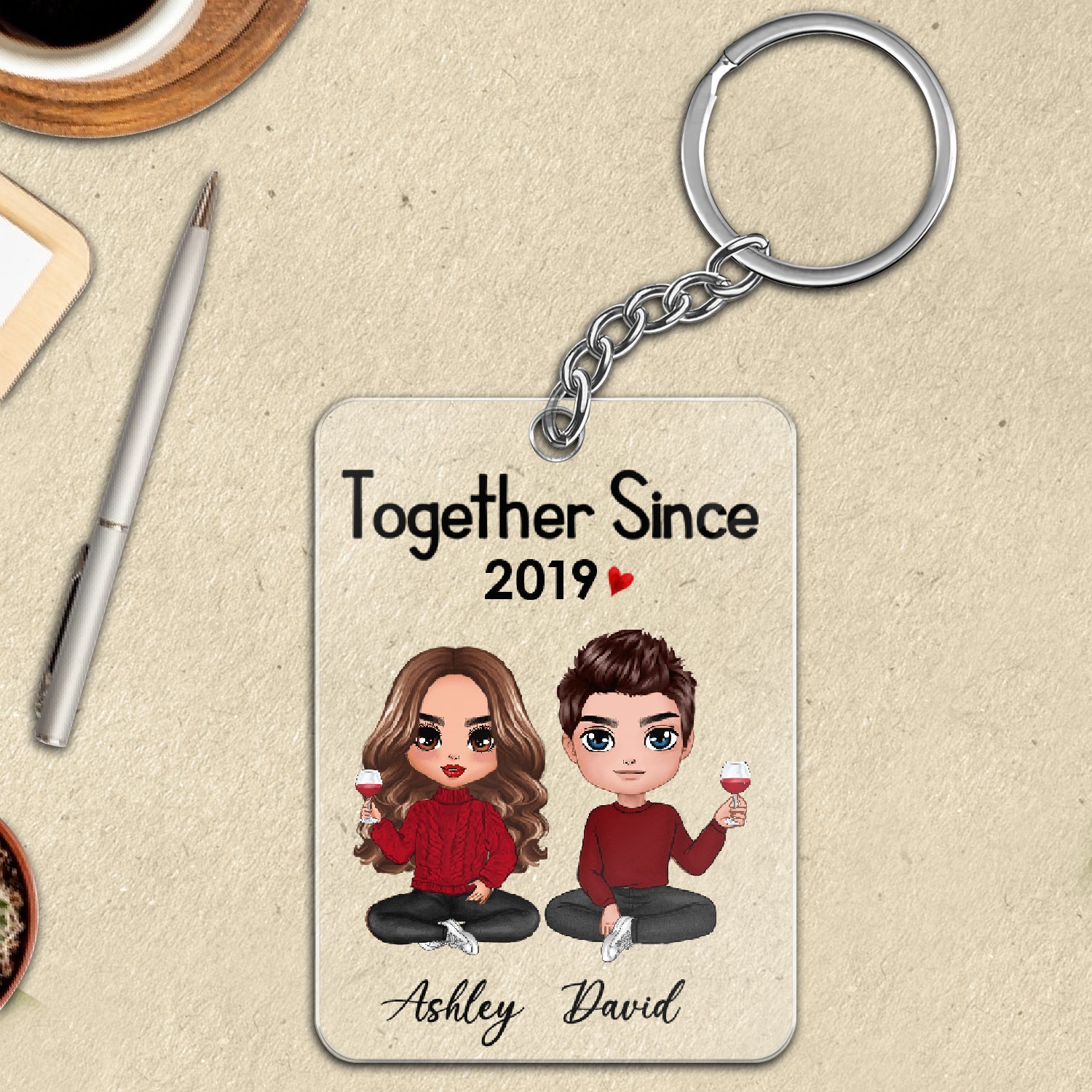 Doll Couple Sitting Gift For Him For Her Personalized Keychain