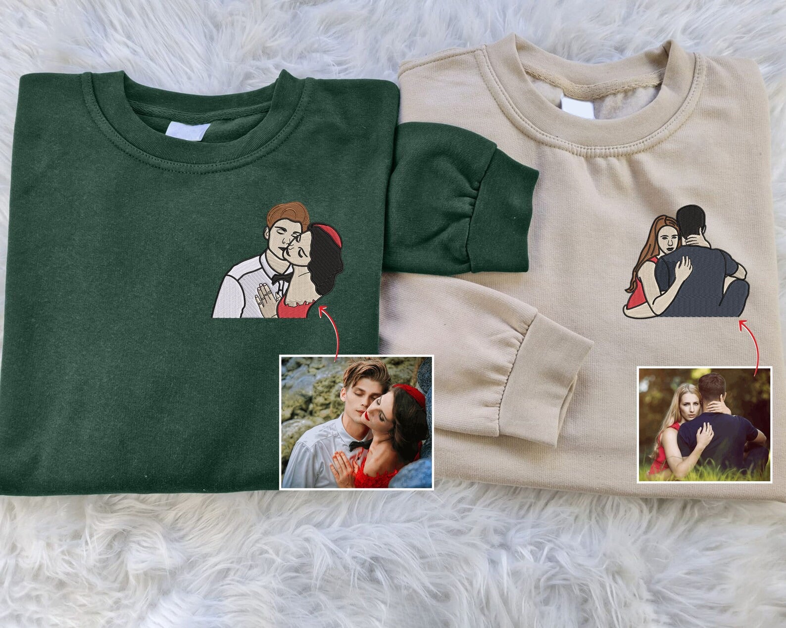 Custom Color Portrait Embroidered Sweatshirt, Embroidered Hoodie, Photo Shirts, Portrait from Photo Embroidered Shirts