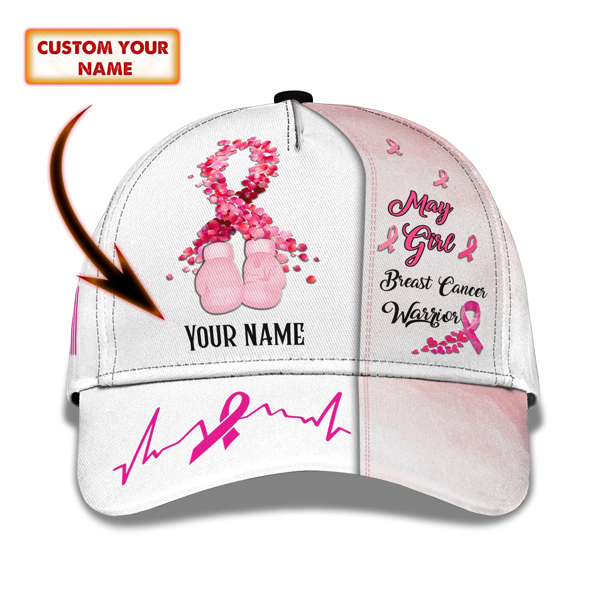 May Girl Breast Cancer Warrior - Personalized Name Cap