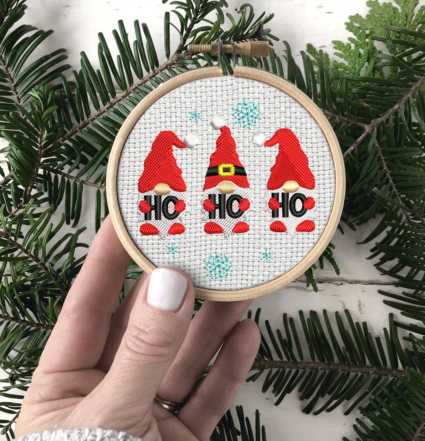 Ho Ho Ho Gnome Embroidered Christmas Ornaments