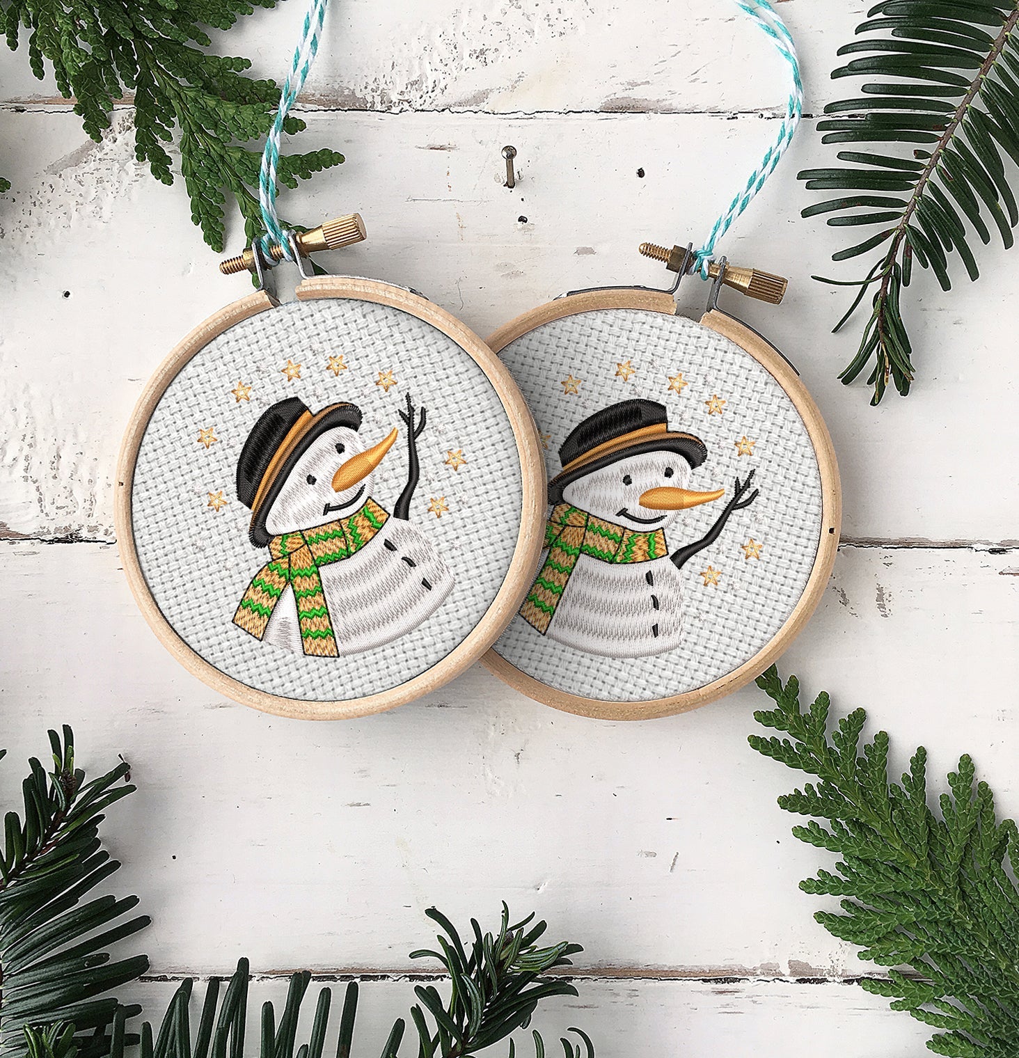 Snowman Merry Christmas 2023 Embroidered Christmas Ornaments