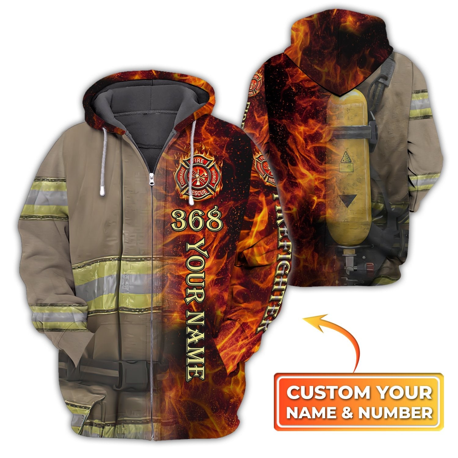 Firefighter - Personalized Name 3D Zipper Hoodie 368 - TD96