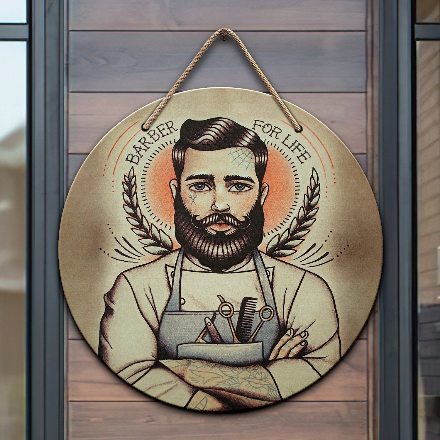 Barber For Life Tattoo Art Print Wooden Sign