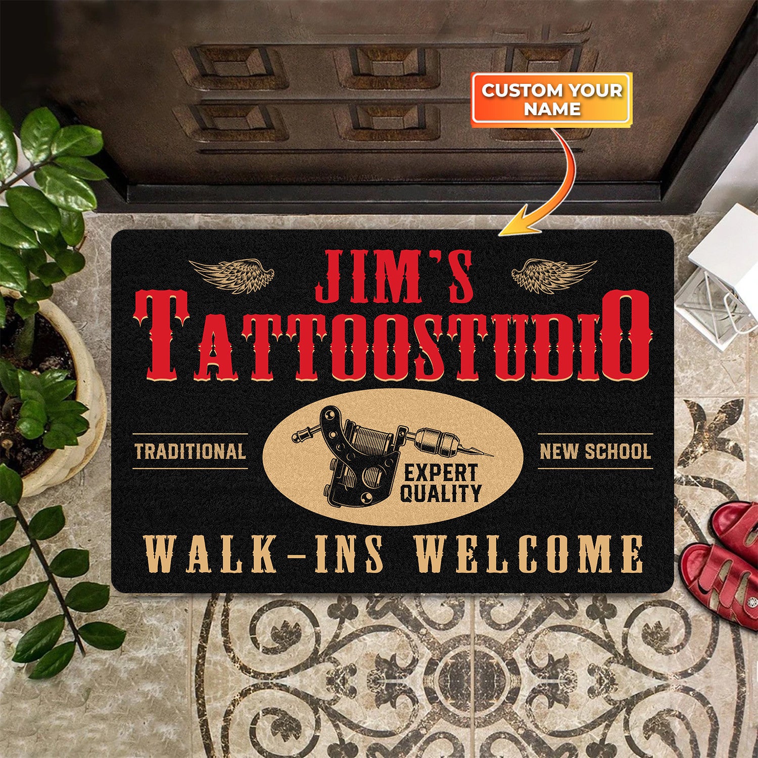 Personalized Tattoo Studio Door Mat, Custom Doormat, Tattoos Doormat