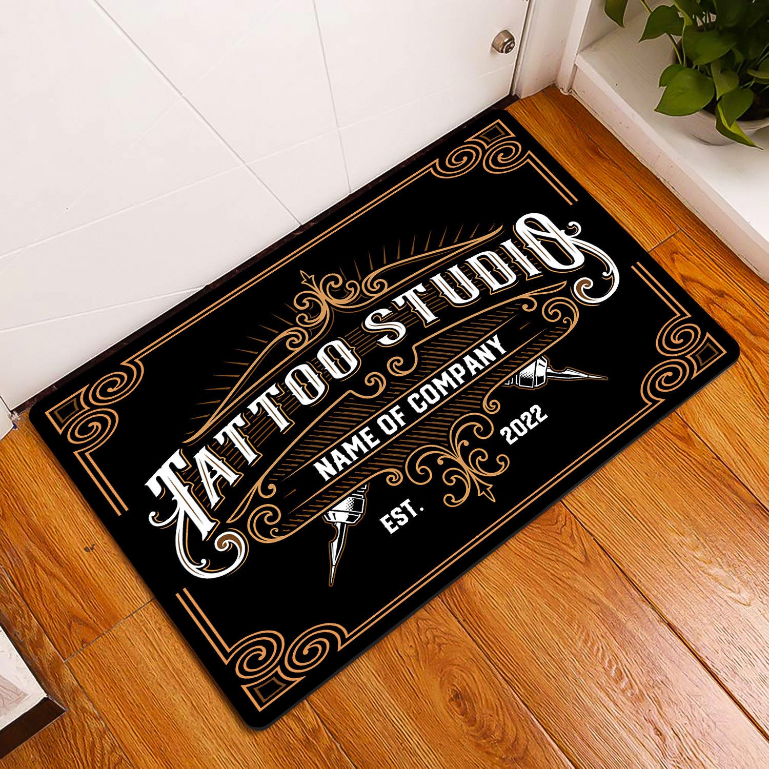 Tattoo Studio Doormat, Custom Tattoo Parlor Name & Year Door Rug