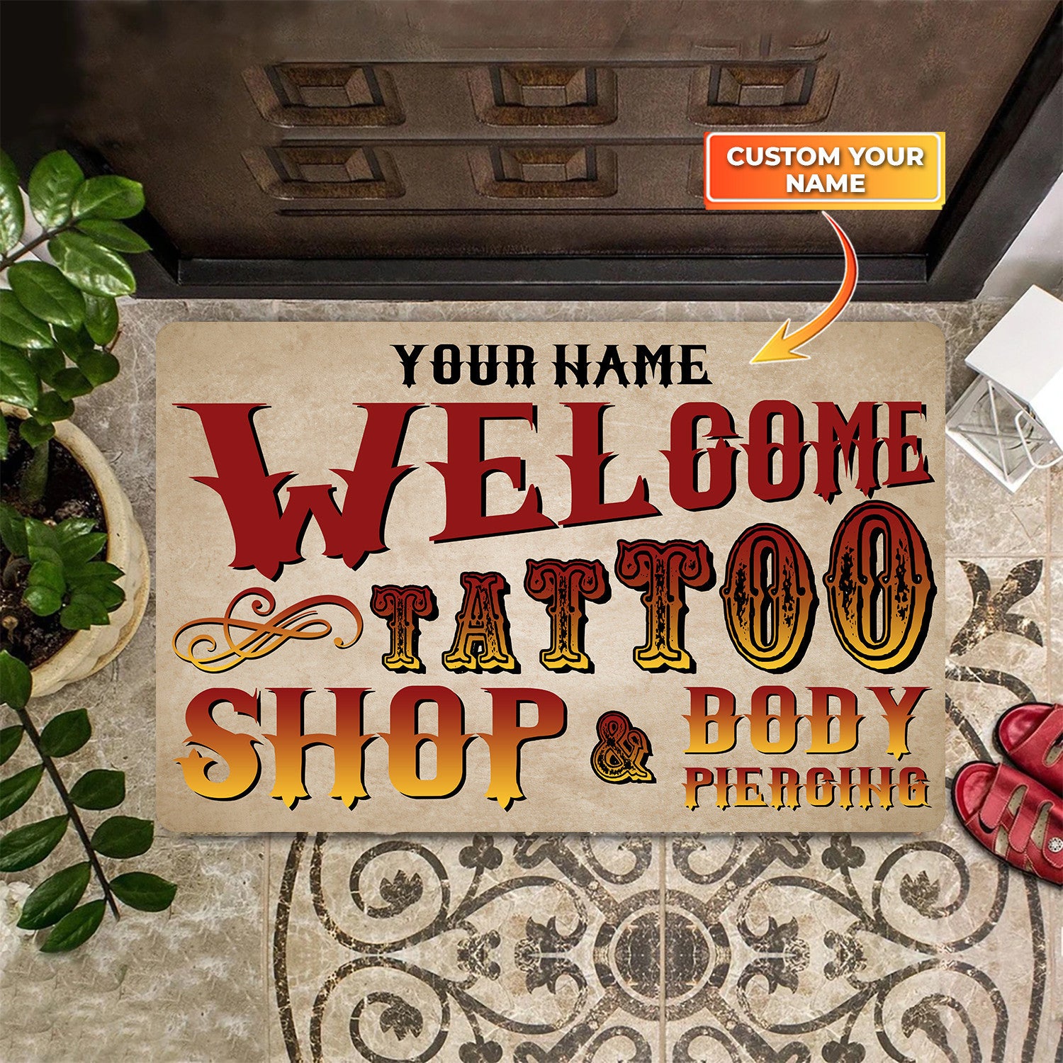 Doormat Funny Tattoo Shop Rug Doormat, Custom Doormat, Tattoos Doormat