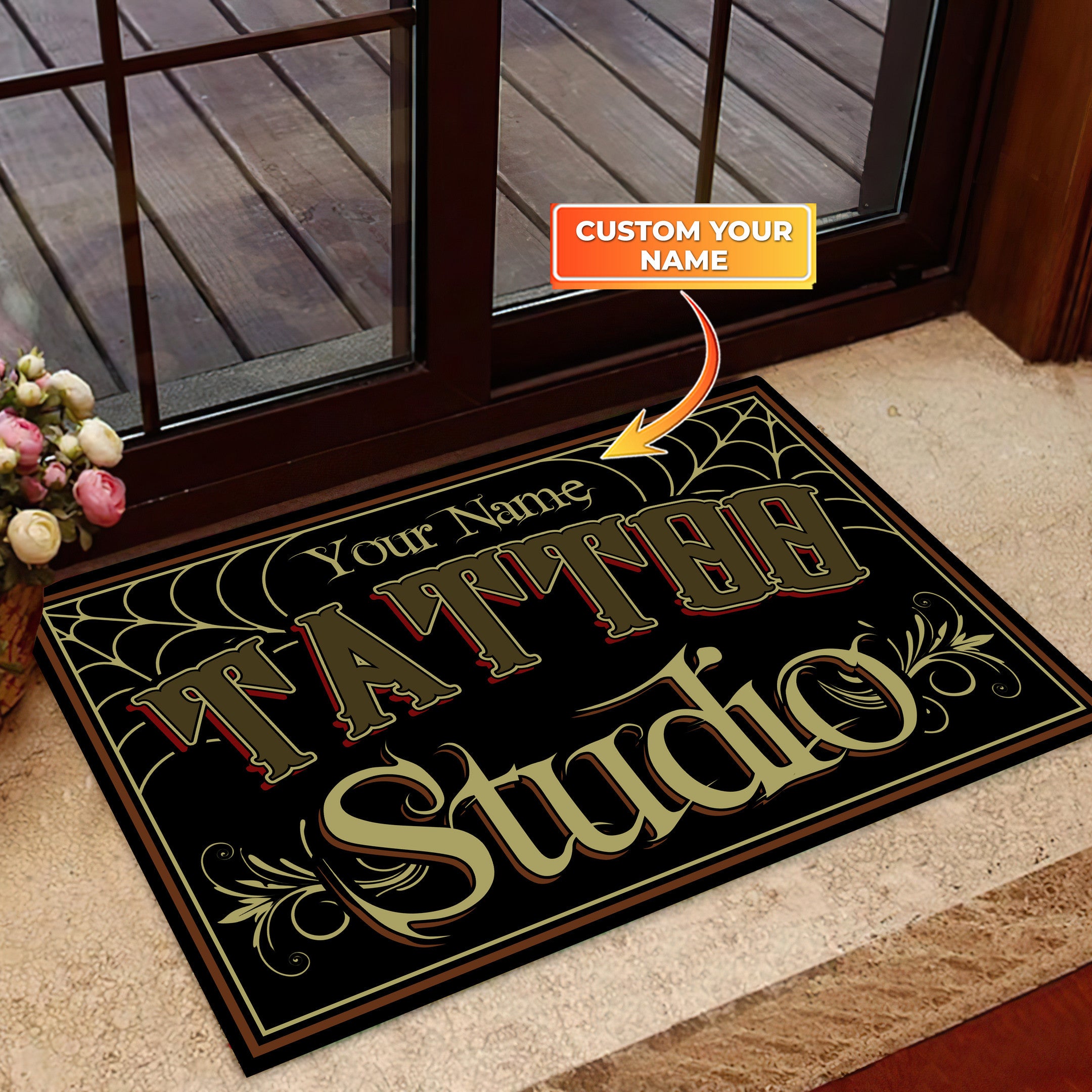Funny Tattoo Shop Rug Doormat, Custom Doormat, Tattoo Halloween Doormat