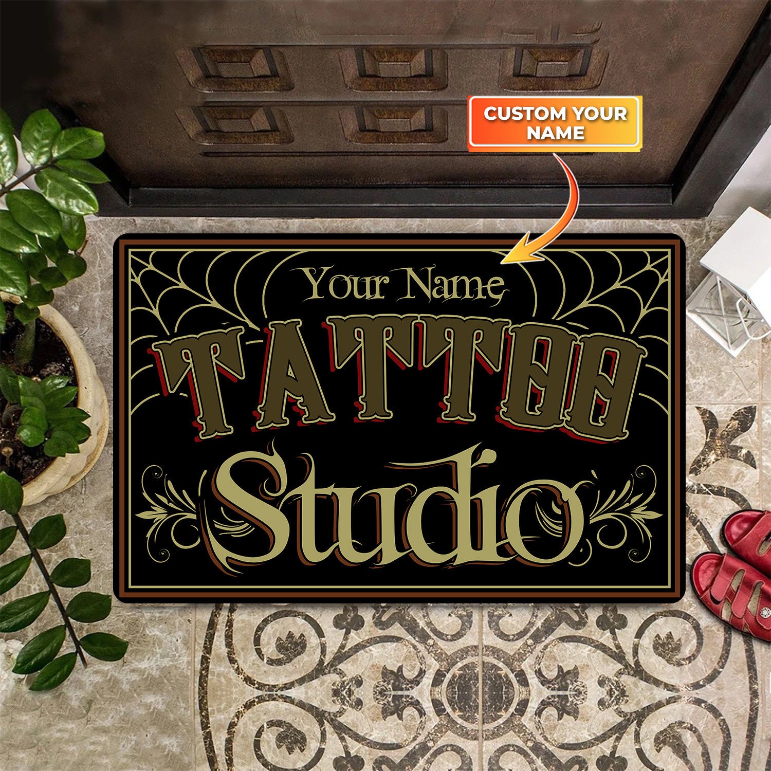 Funny Tattoo Shop Rug Doormat, Custom Doormat, Tattoo Halloween Doormat