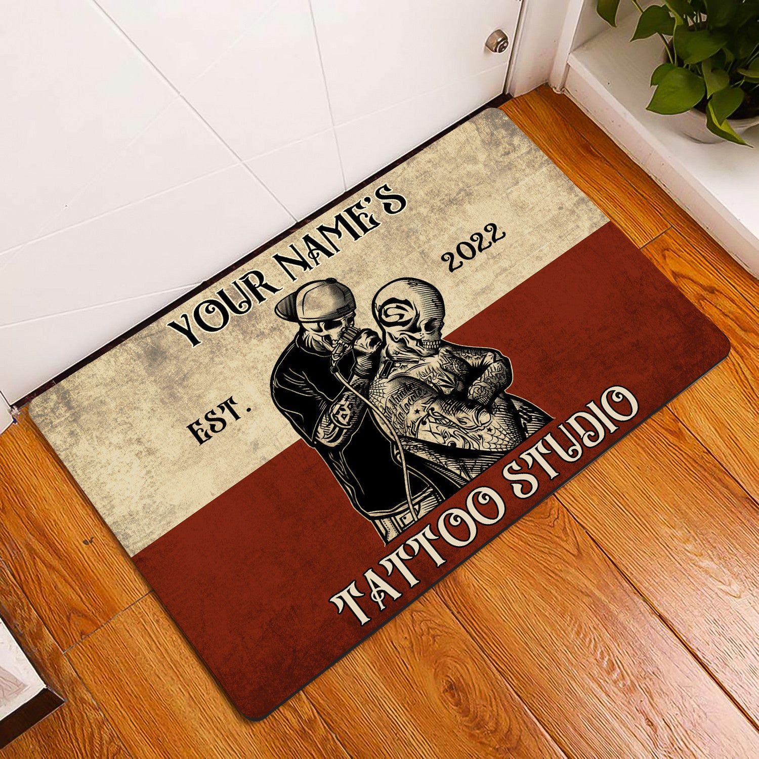 Tattoo Studio Doormat, Custom Tattoo Parlor Name & Year Door Rug