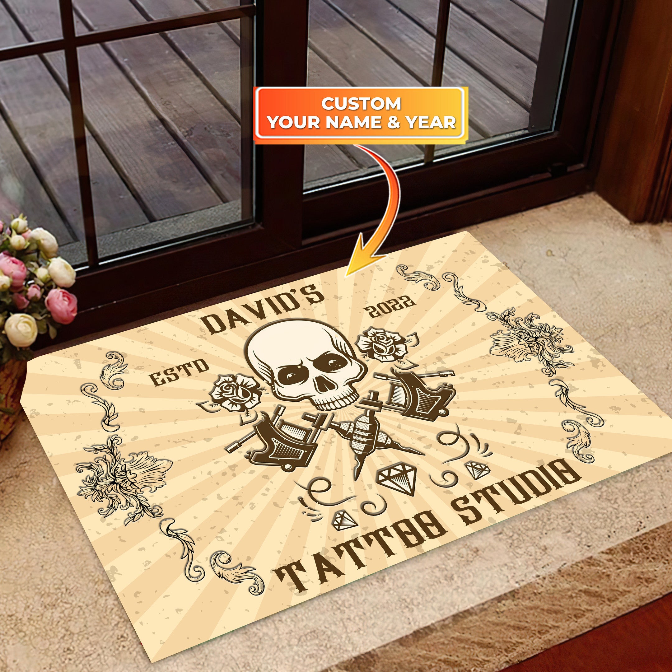 Tattoo Studio Vintage Style Personalized Doormat Text Name Custom