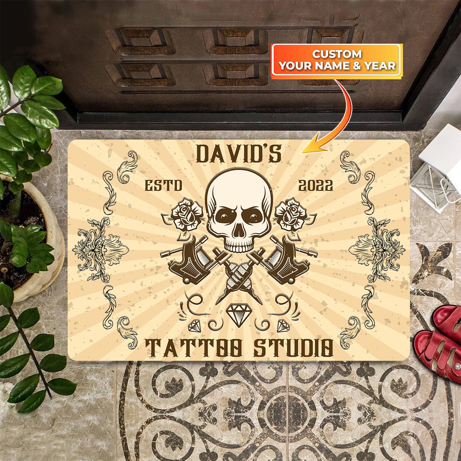 Tattoo Studio Vintage Style Personalized Doormat Text Name Custom