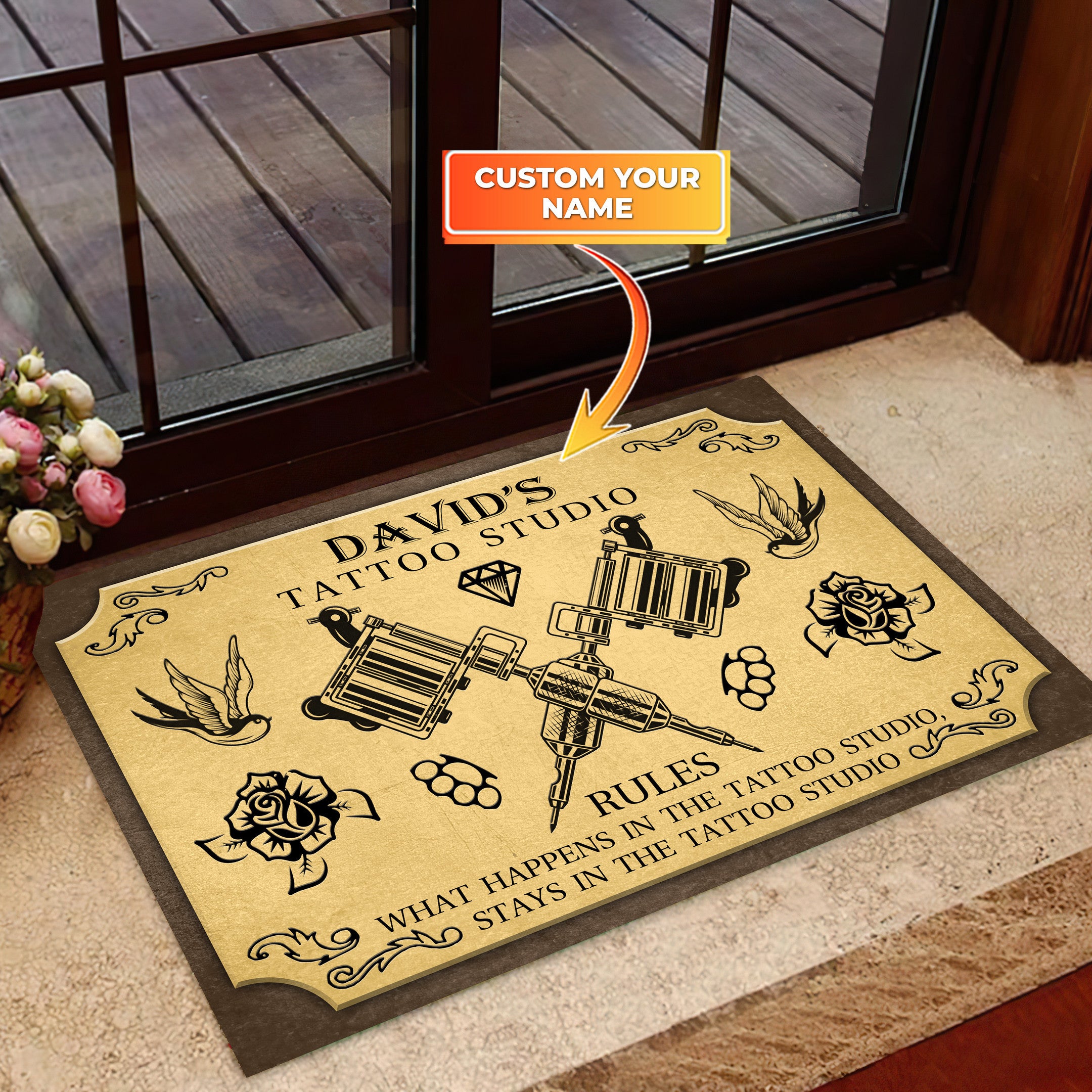 Tattoo Studio Rules - What Happens In The Tattoo Studio Indoor And Outdoor Doormat