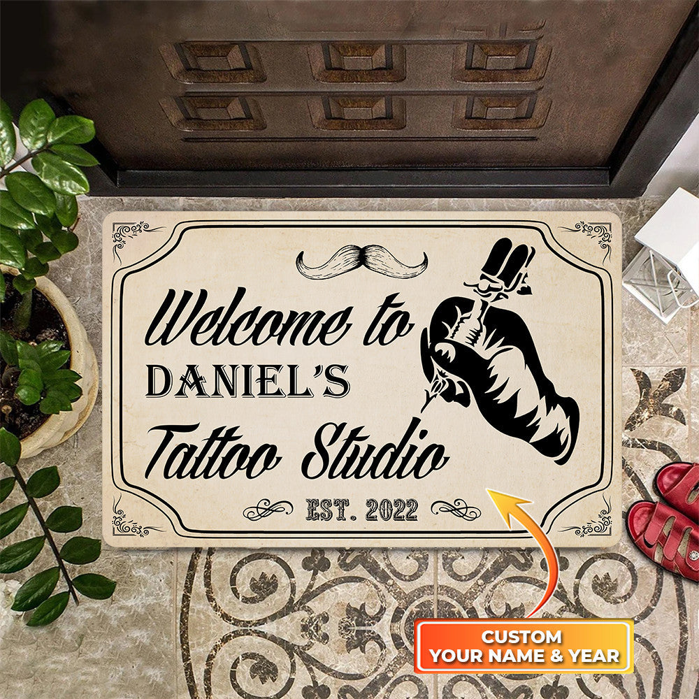 Tattoo Machine Personalized Doormat Text Name Custom