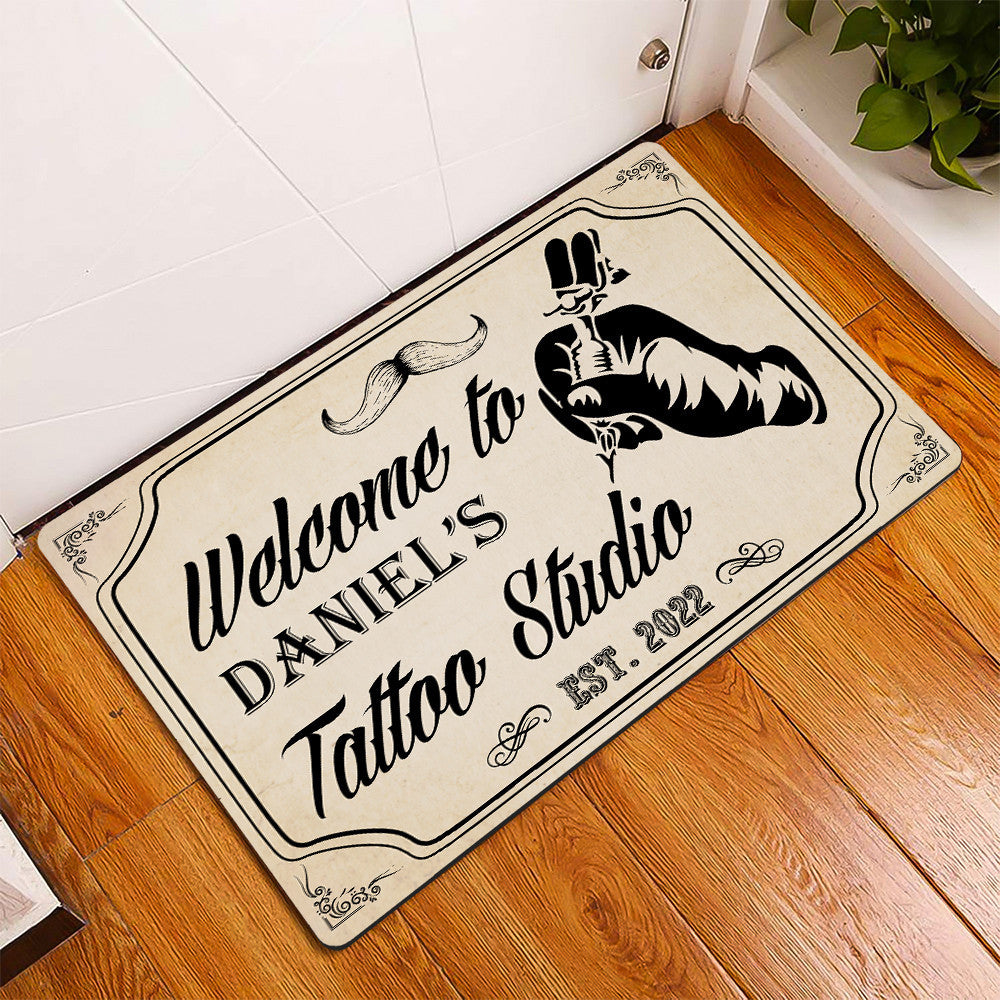 Tattoo Machine Personalized Doormat Text Name Custom