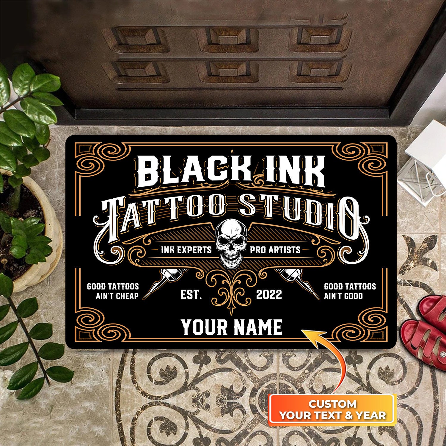 Tattoo Doormat, Tattoo Personalized Tattoo Studio Door Rug