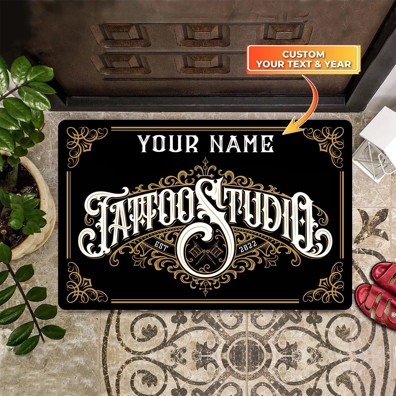 Tattoo Studio Doormat, Tattoo Personalized Tattoo Studio Door Rug