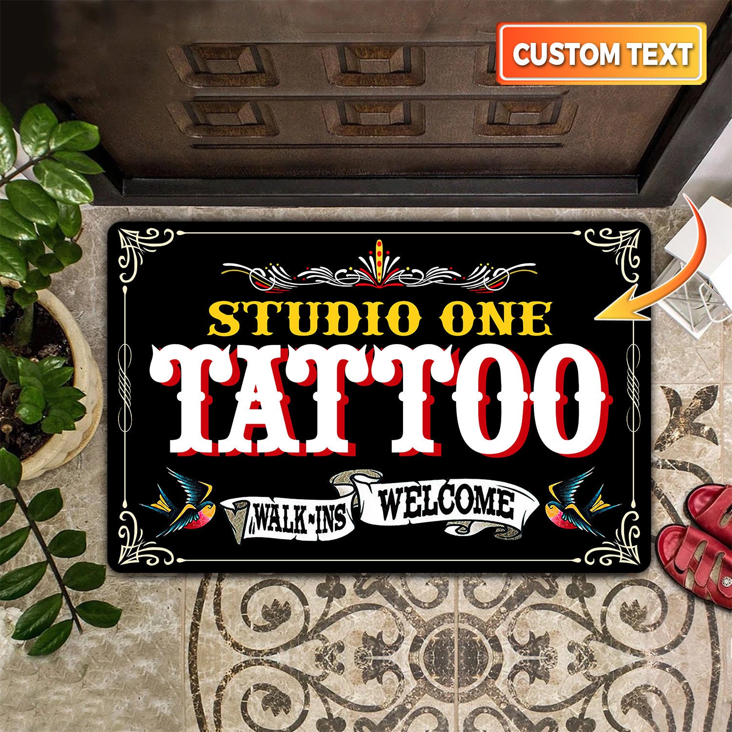 Personalized Tattoo Walk Ins Welcome Door Mat