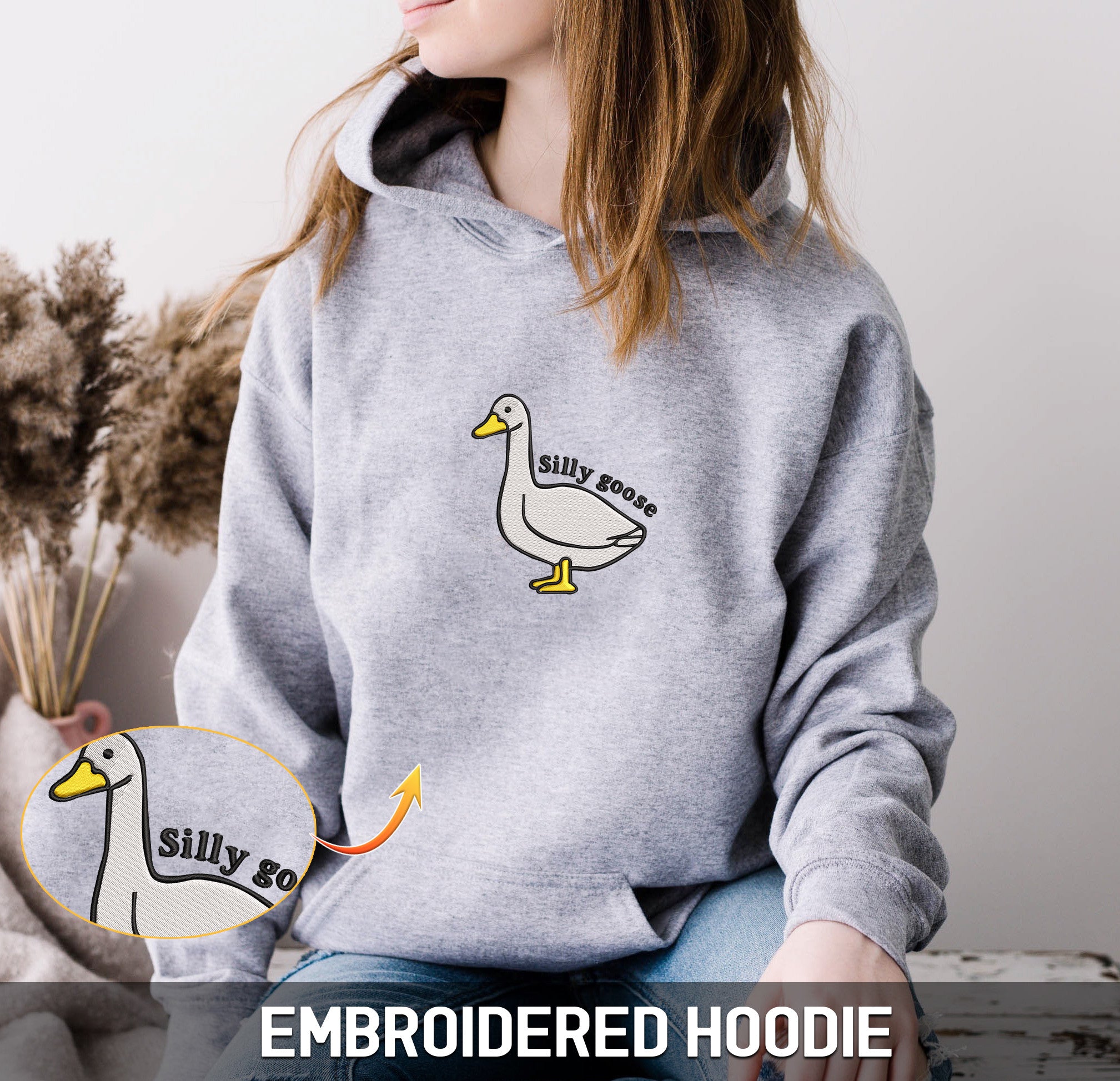 Embroidered Silly Goose Sweatshirt, Embroidered Goose Crewneck Sweatshirt, Silly Goose Shirt, Funny Sweatshirt, Funny Embroidered Shirt