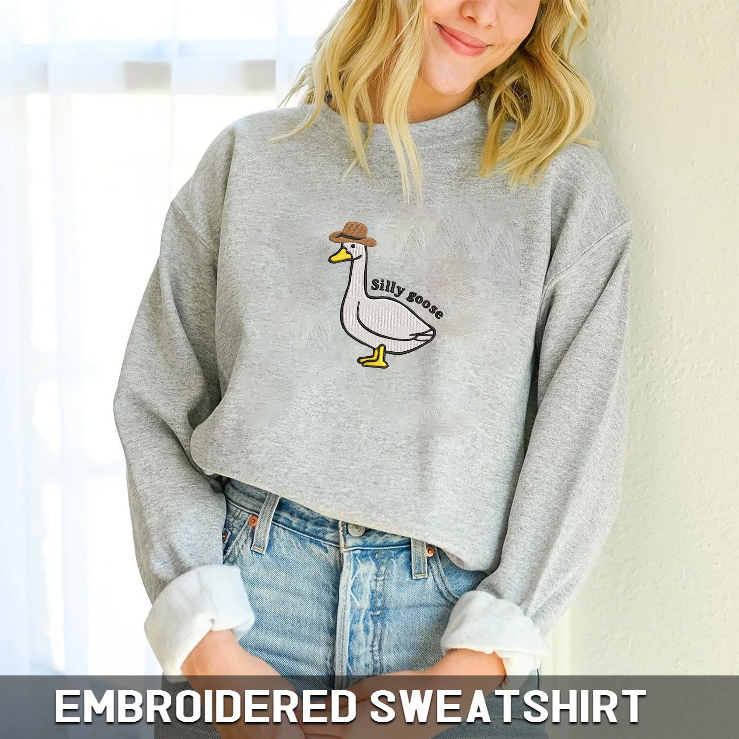 Embroidered Silly Goose Sweatshirt, Silly Goose Shirt, Funny Sweatshirt, Funny Embroidered Shirt