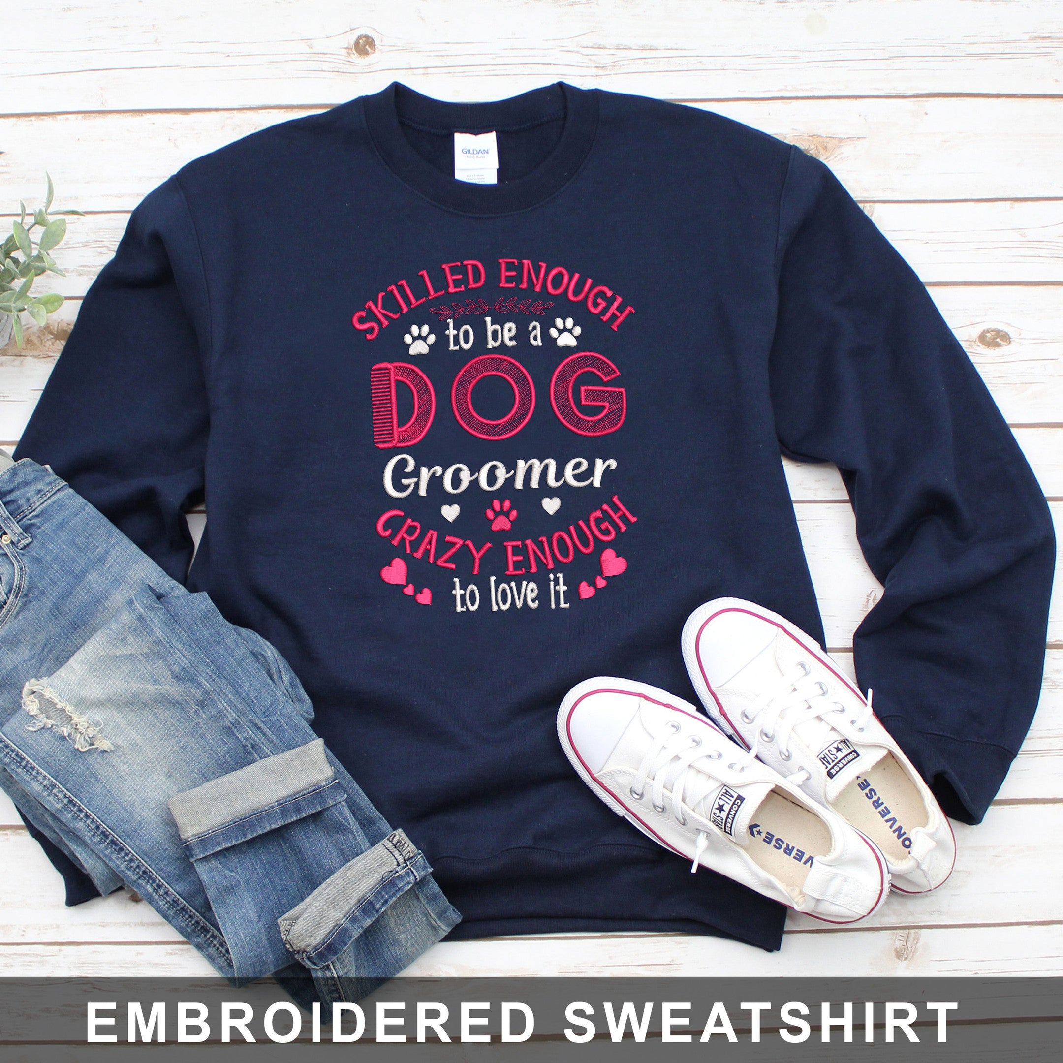 Embroidered Sweatshirt Dog Groomer Skill