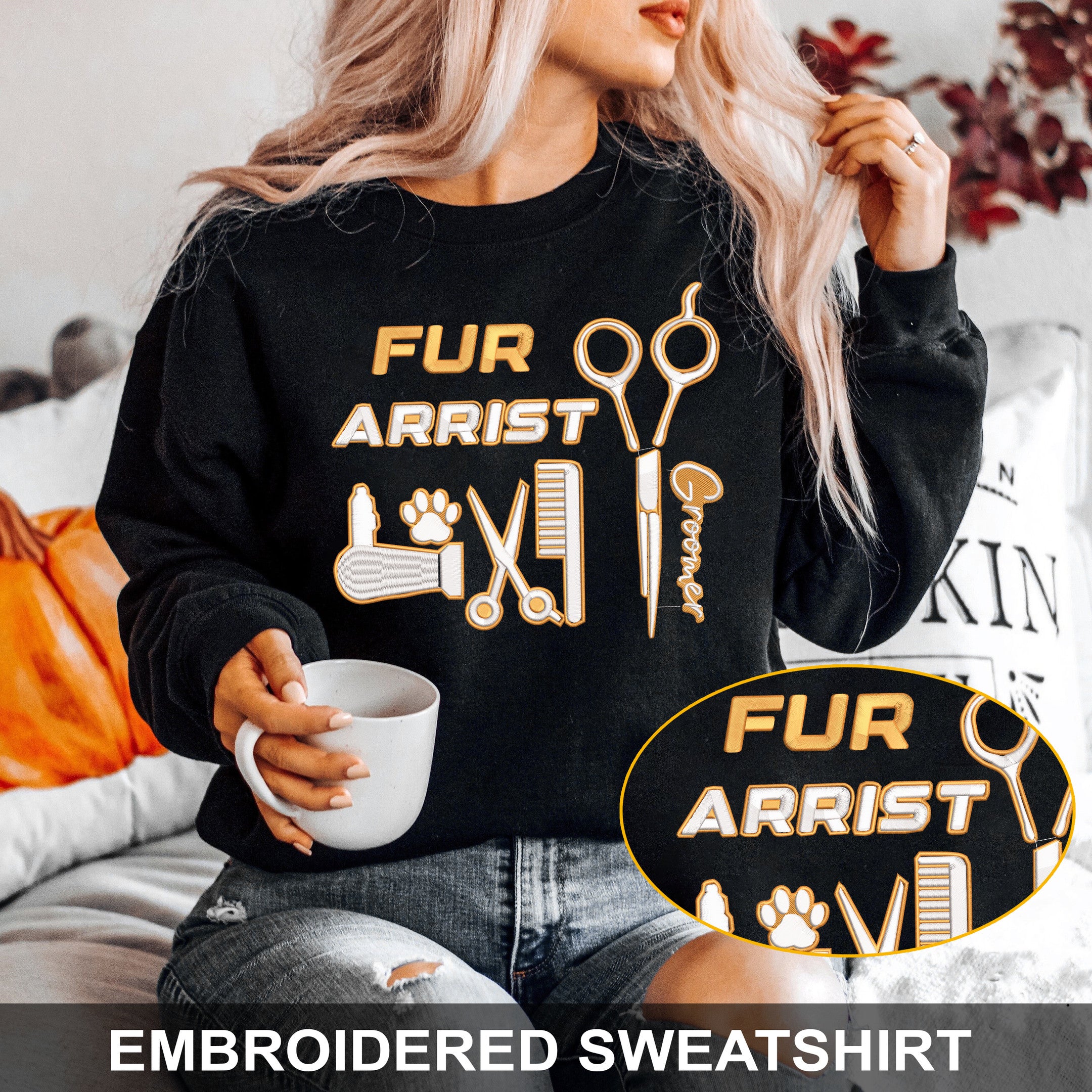 Embroidered Sweatshirt Fur Artist Groomer