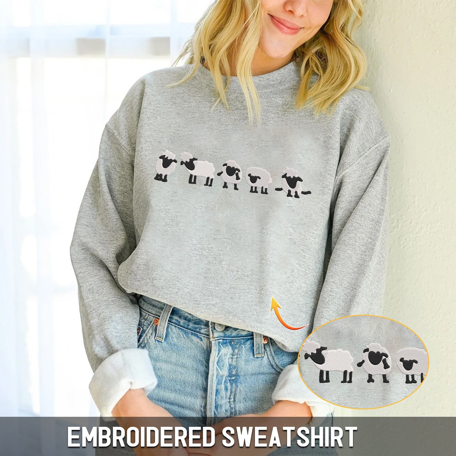 Sheep Embroidered Hoodie, Sweatshirt