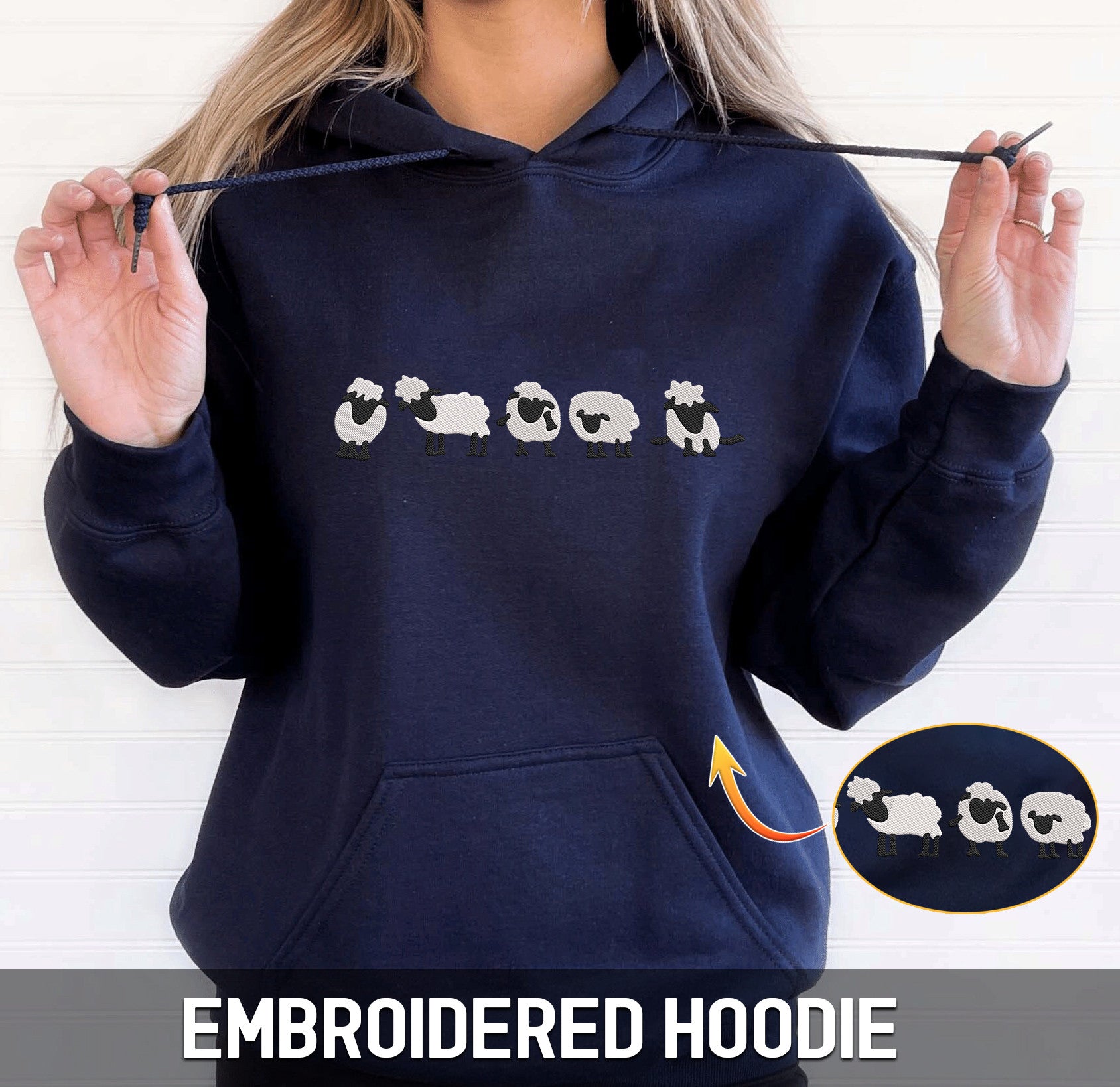 Sheep Embroidered Hoodie, Sweatshirt