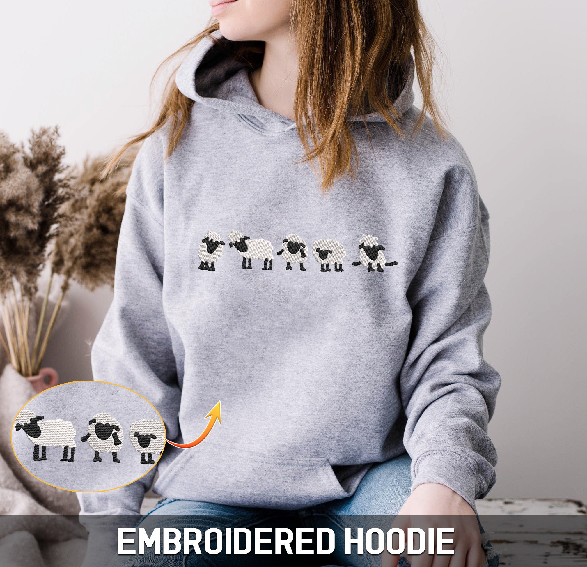 Sheep Embroidered Hoodie, Sweatshirt