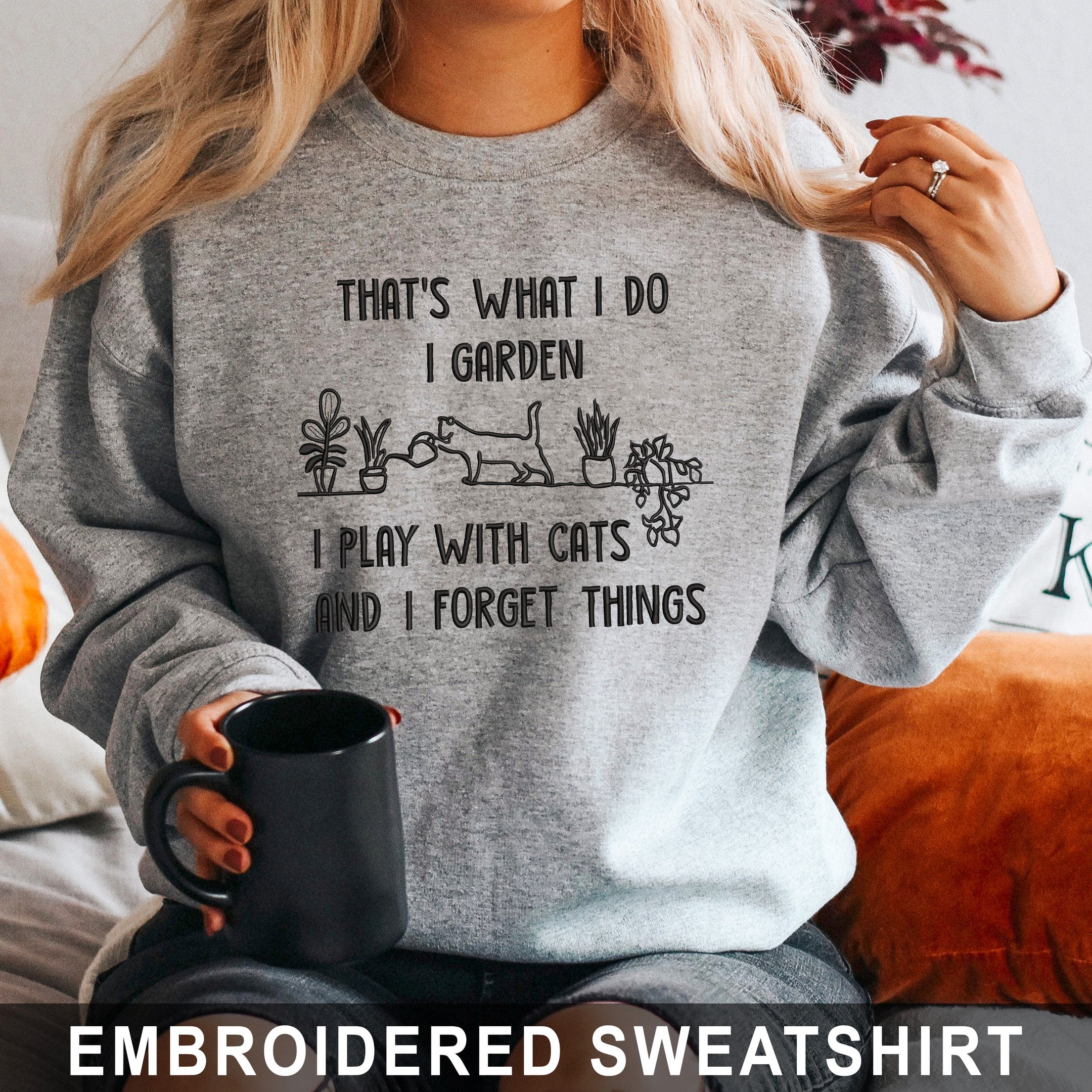Love Cat And Garden Embroidered Hoodie, Sweatshirt T-shirt