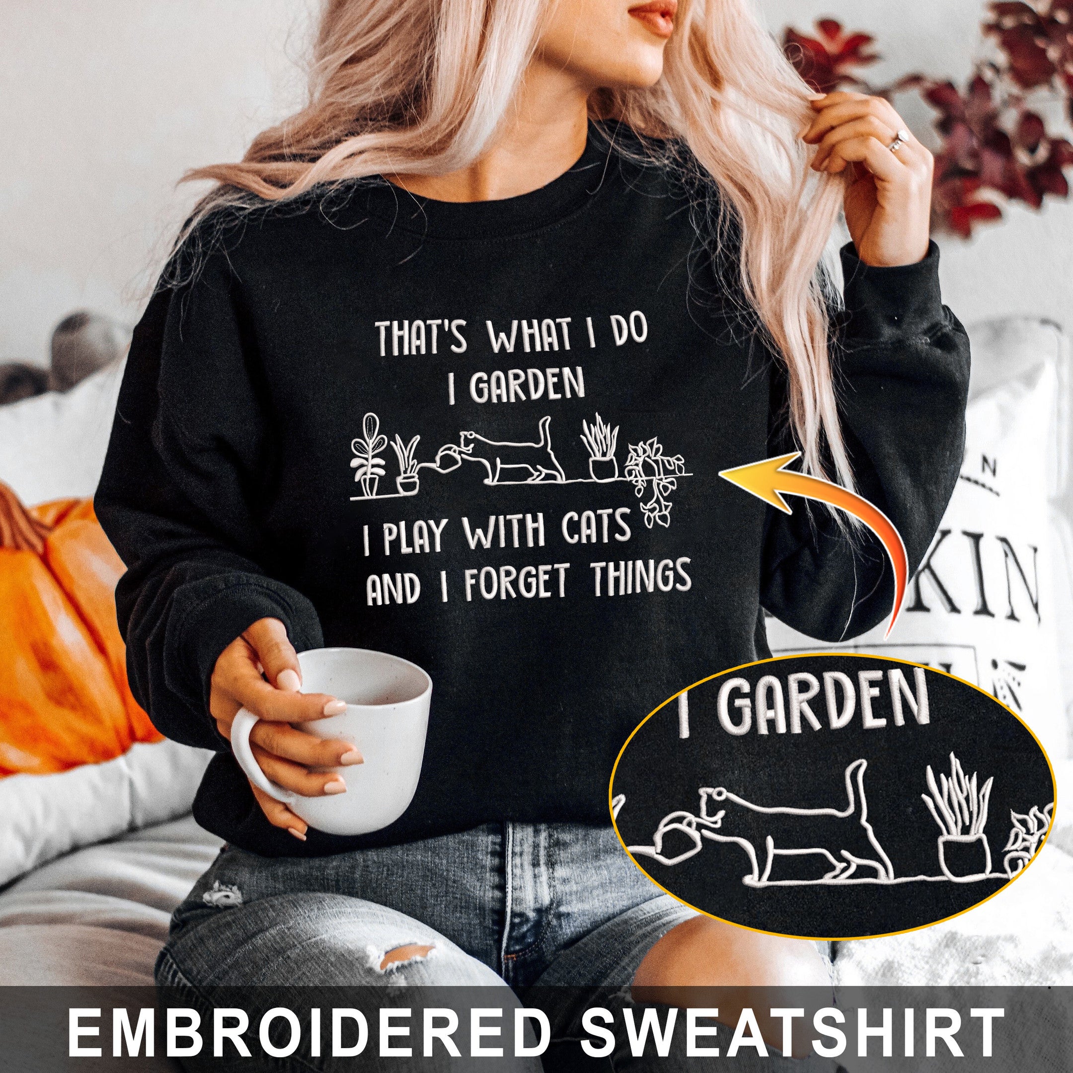 Love Cat And Garden Embroidered Hoodie, Sweatshirt T-shirt