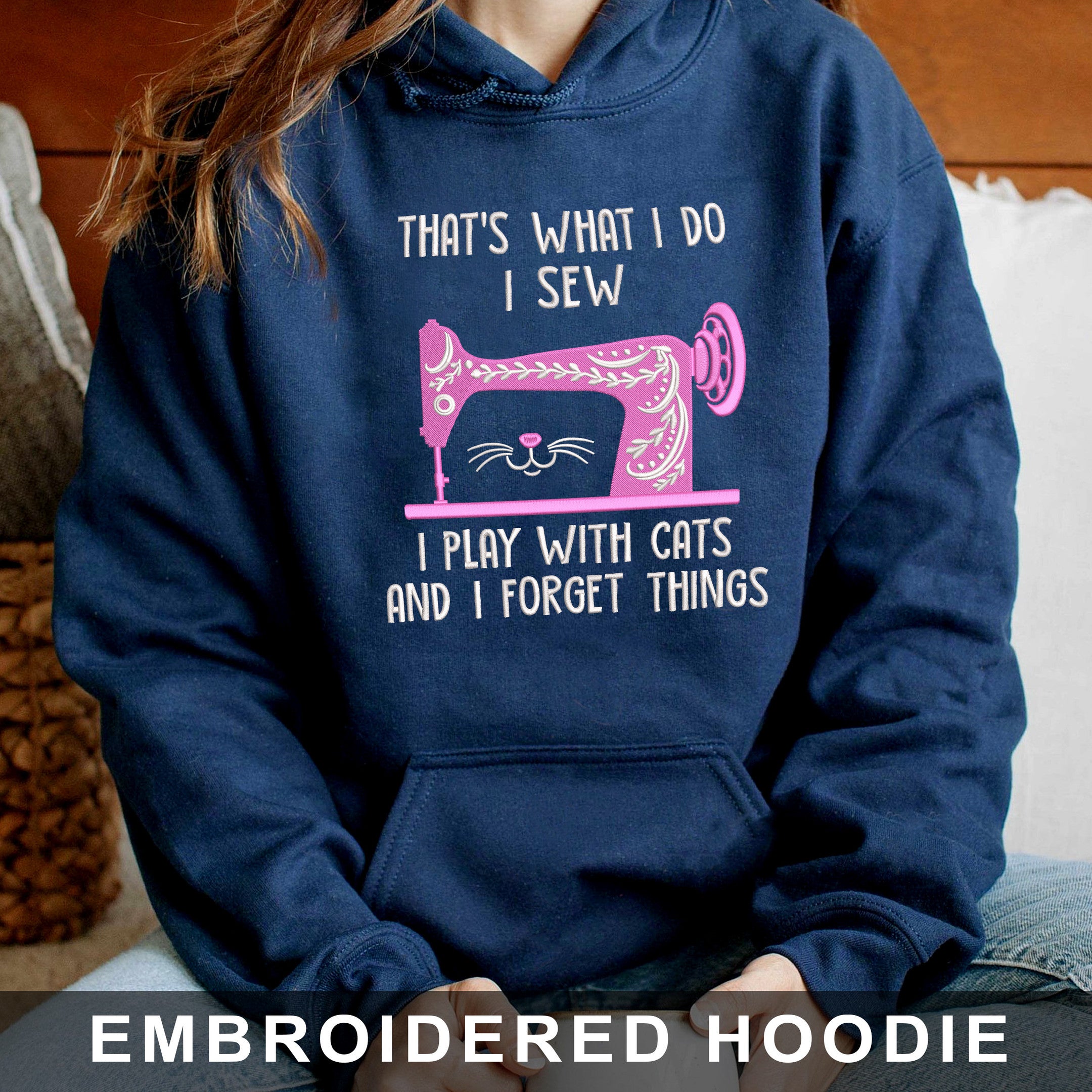 Love Cat And Sew Embroidered Hoodie, Sweatshirt