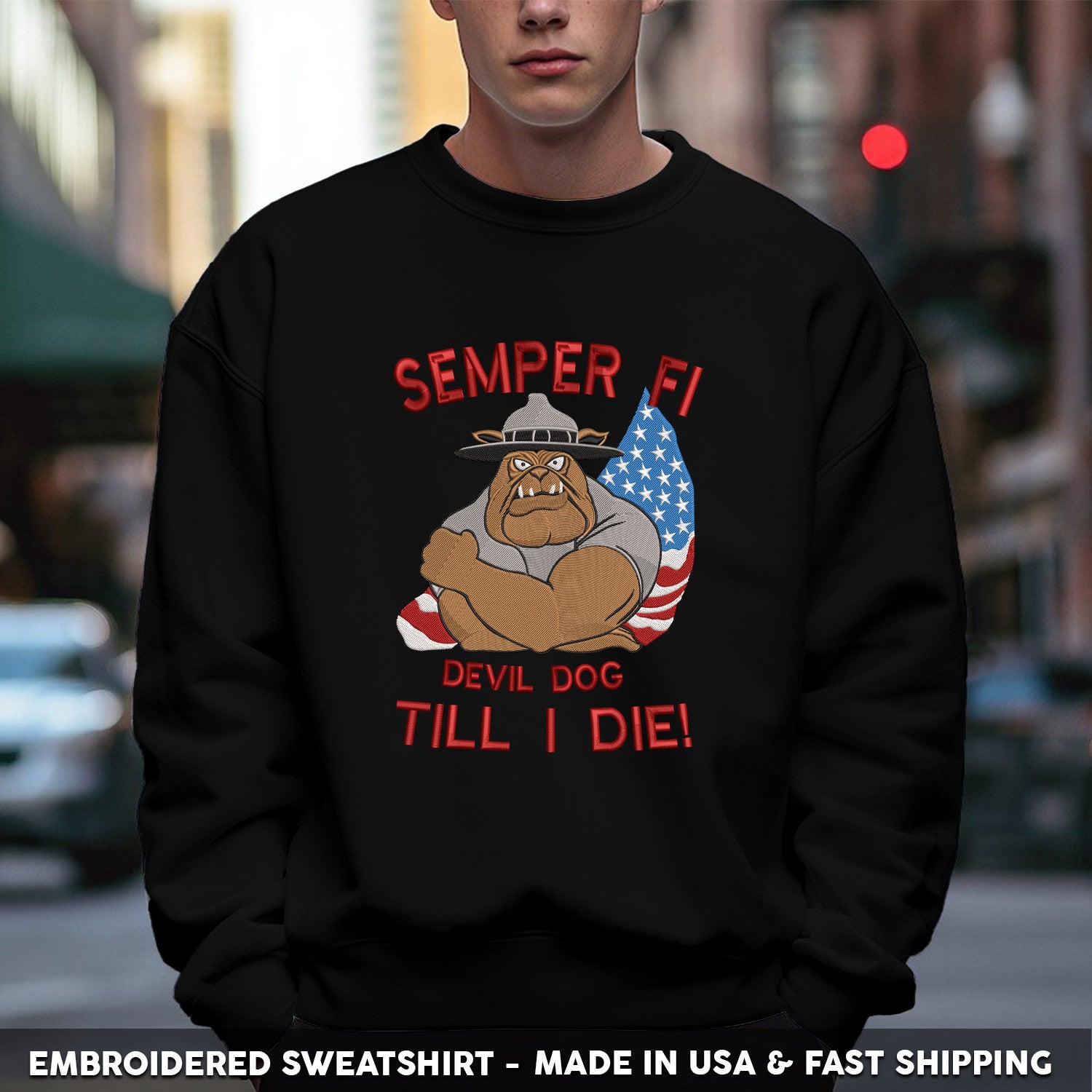 Embroidered T-Shirt - Semper Fi Devil Dog Till I Die