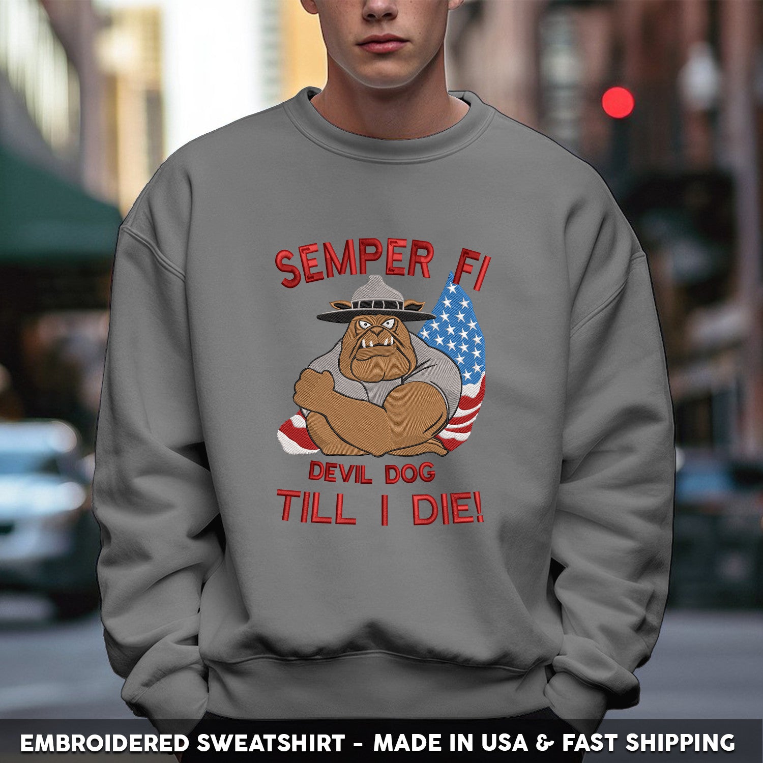 Embroidered T-Shirt - Semper Fi Devil Dog Till I Die