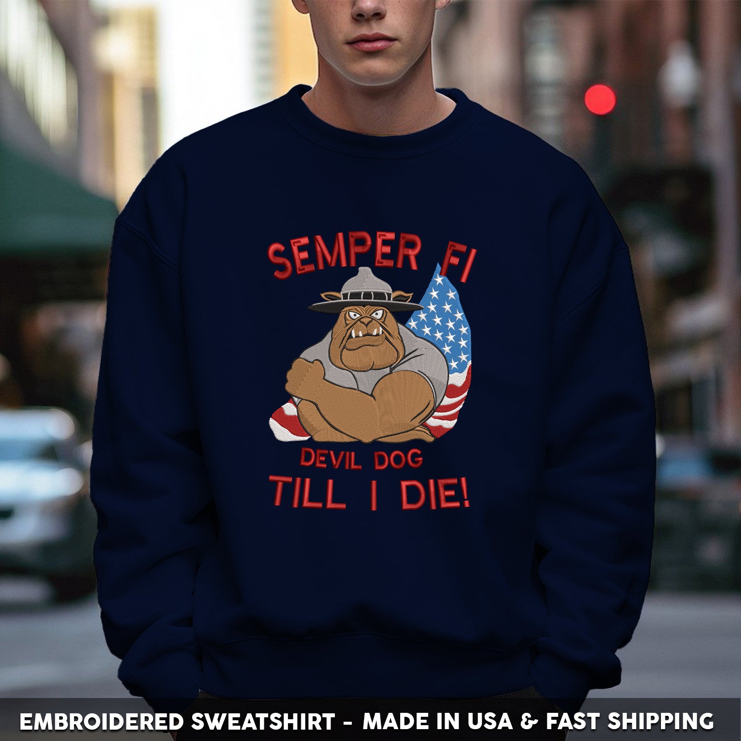 Embroidered T-Shirt - Semper Fi Devil Dog Till I Die