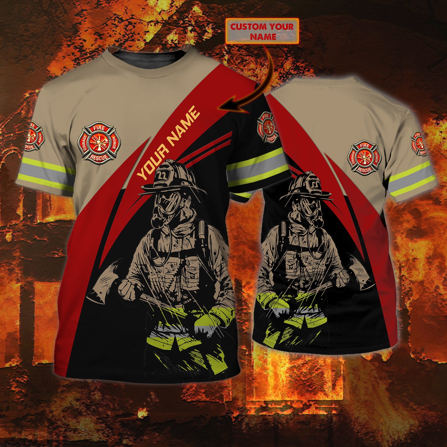 FIREFIGHTER - Personalized Name 3D Tshirt 02 - VXH98